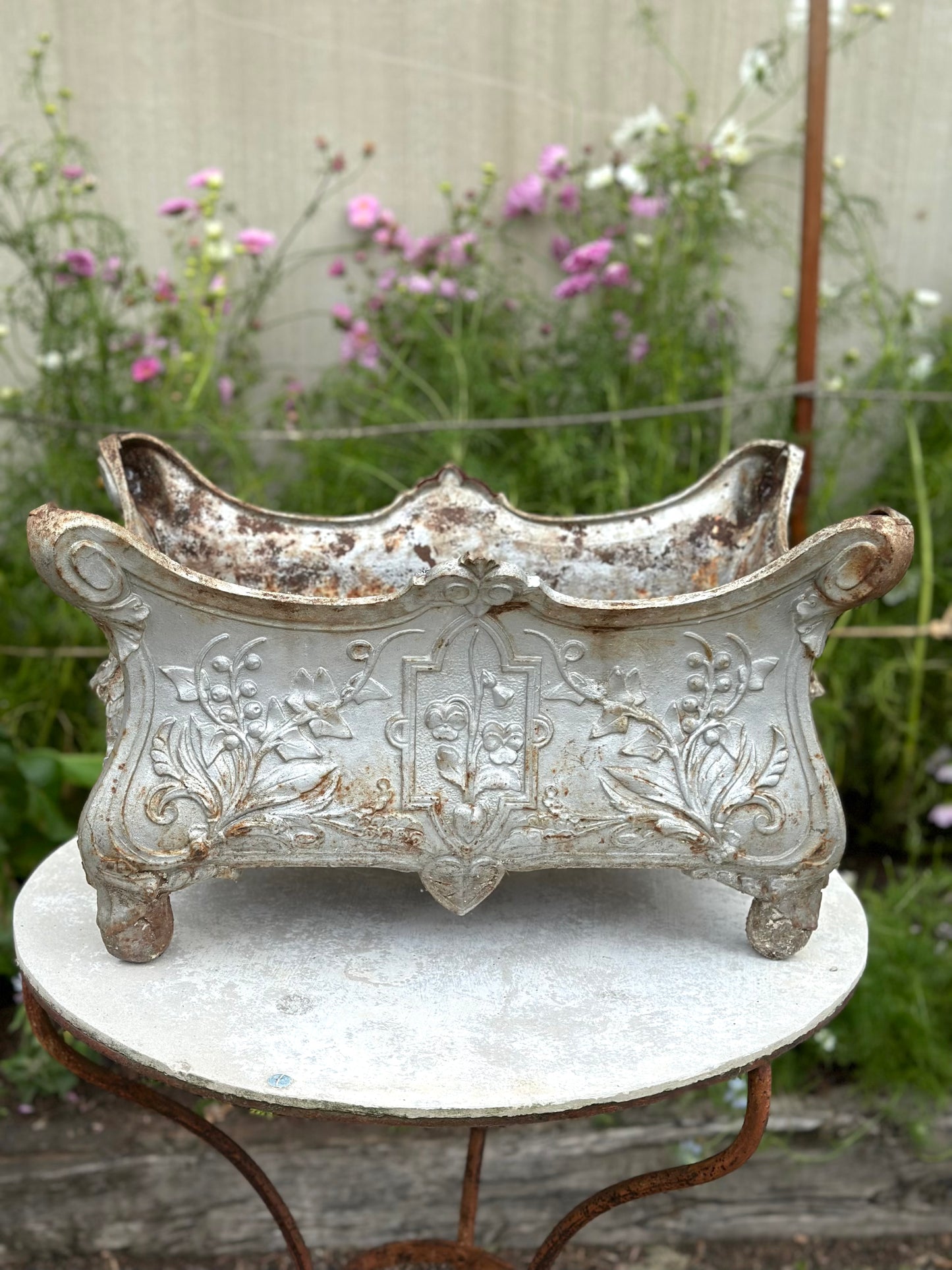 Antique French 'Pansy' Silver Cast Iron Jardinere - Extra Large