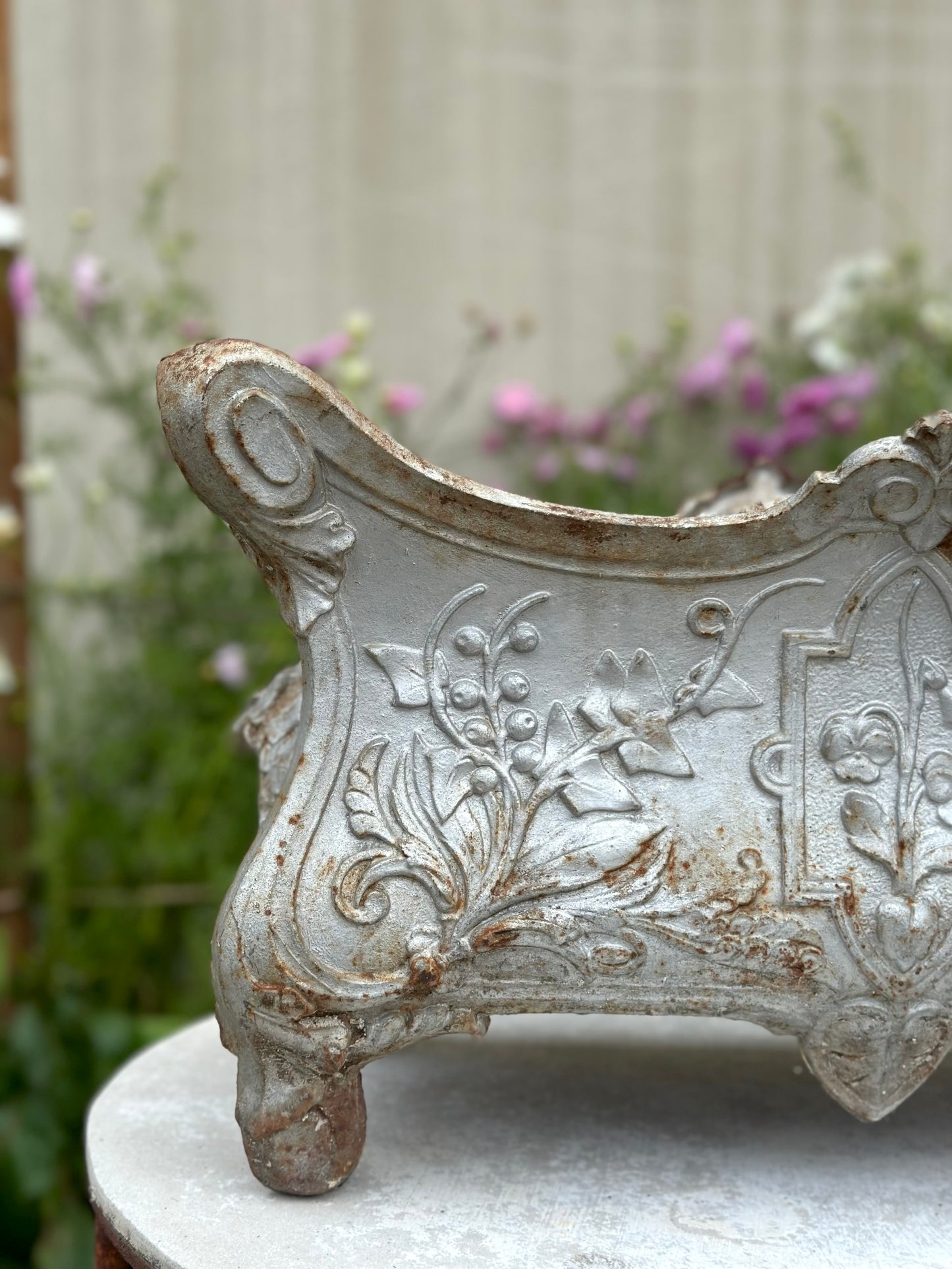 Antique French 'Pansy' Silver Cast Iron Jardinere - Extra Large