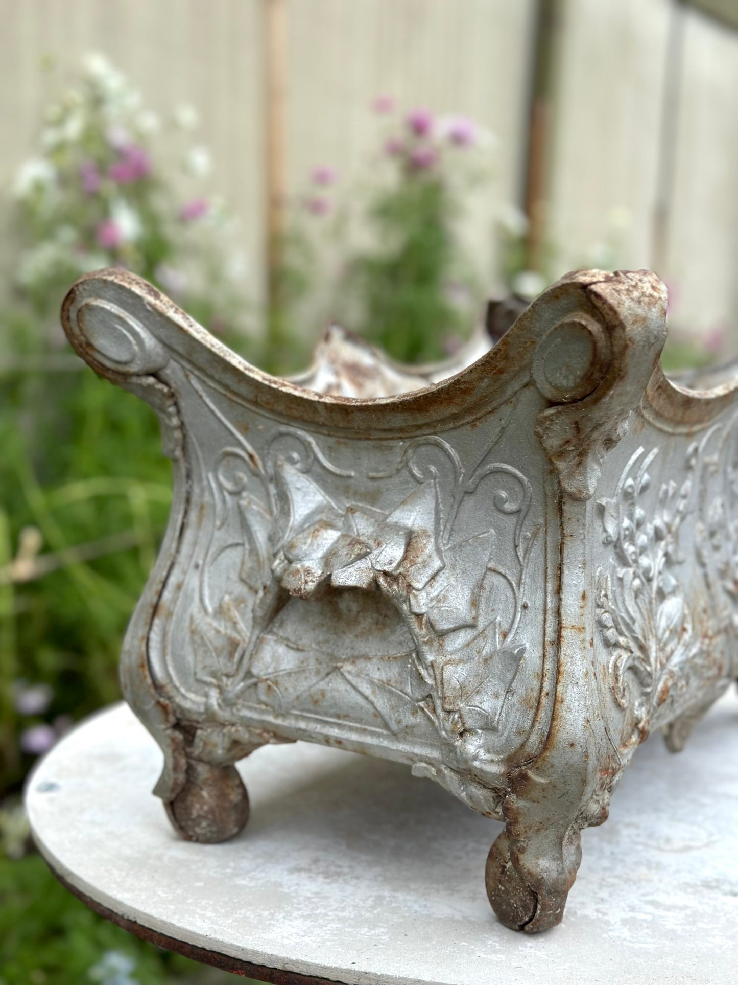 Antique French 'Pansy' Silver Cast Iron Jardinere - Extra Large