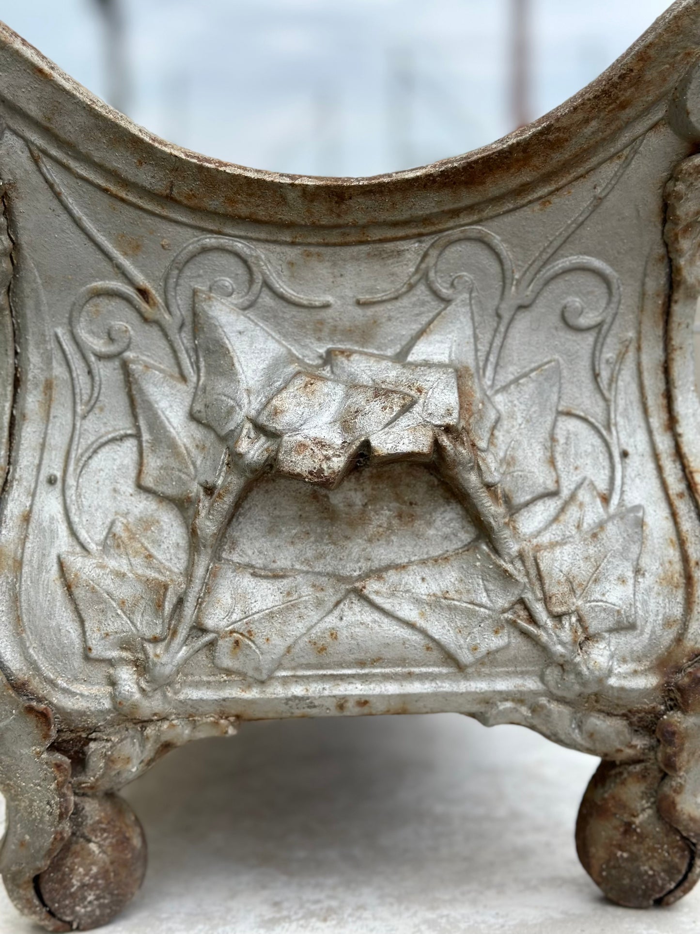 Antique French 'Pansy' Silver Cast Iron Jardinere - Extra Large