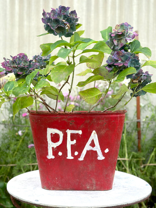 Antique French Rustic Metal Bucket - Red
