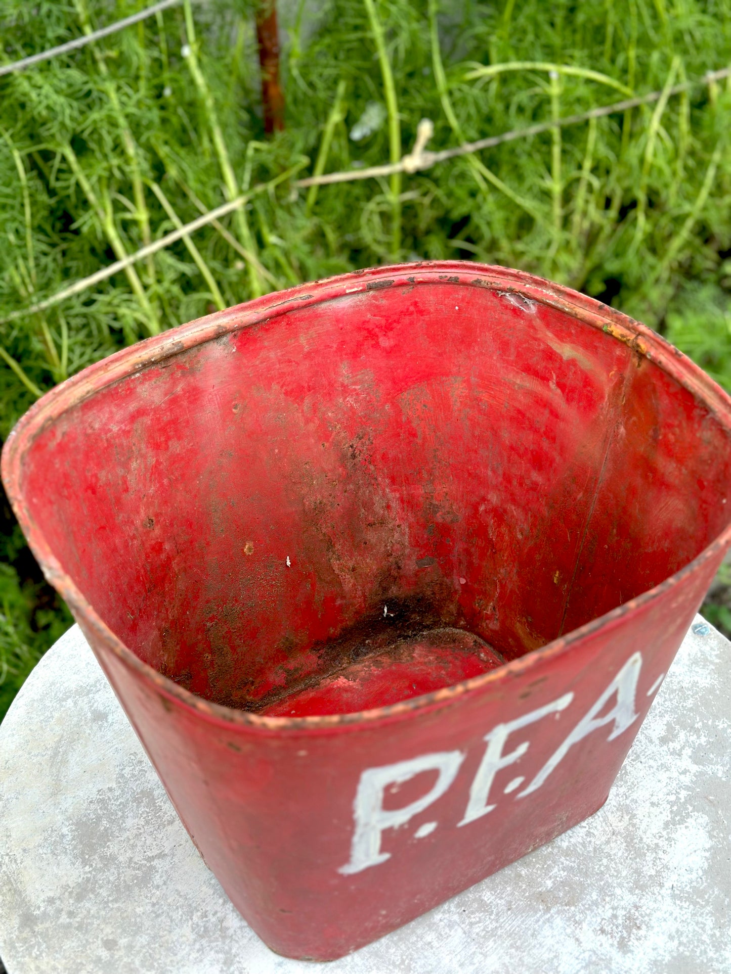 Antique French Rustic Metal Bucket - Red