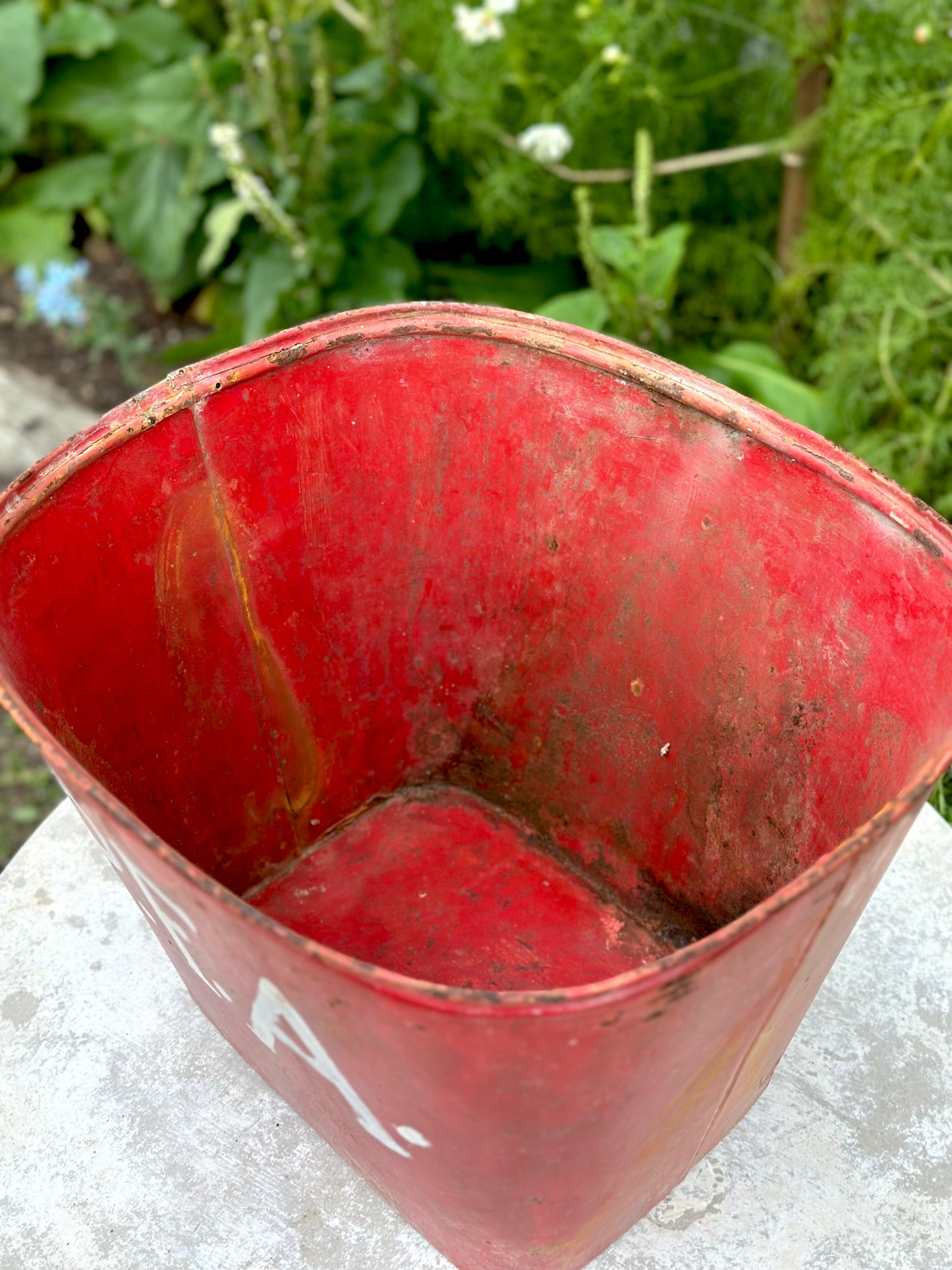 Antique French Rustic Metal Bucket - Red