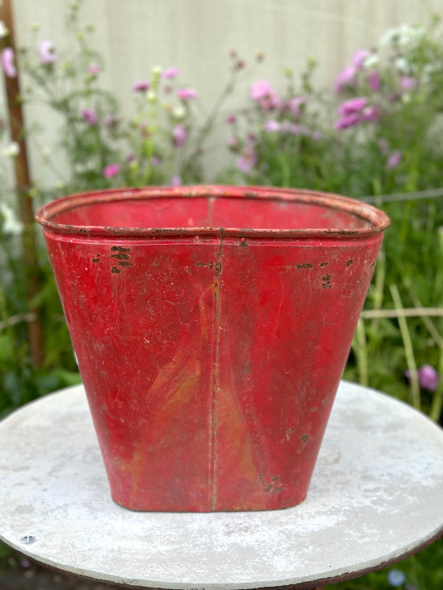 Antique French Rustic Metal Bucket - Red