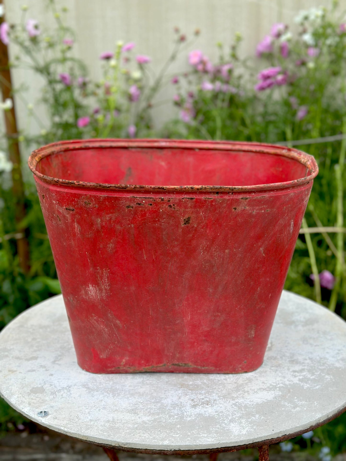 Antique French Rustic Metal Bucket - Red