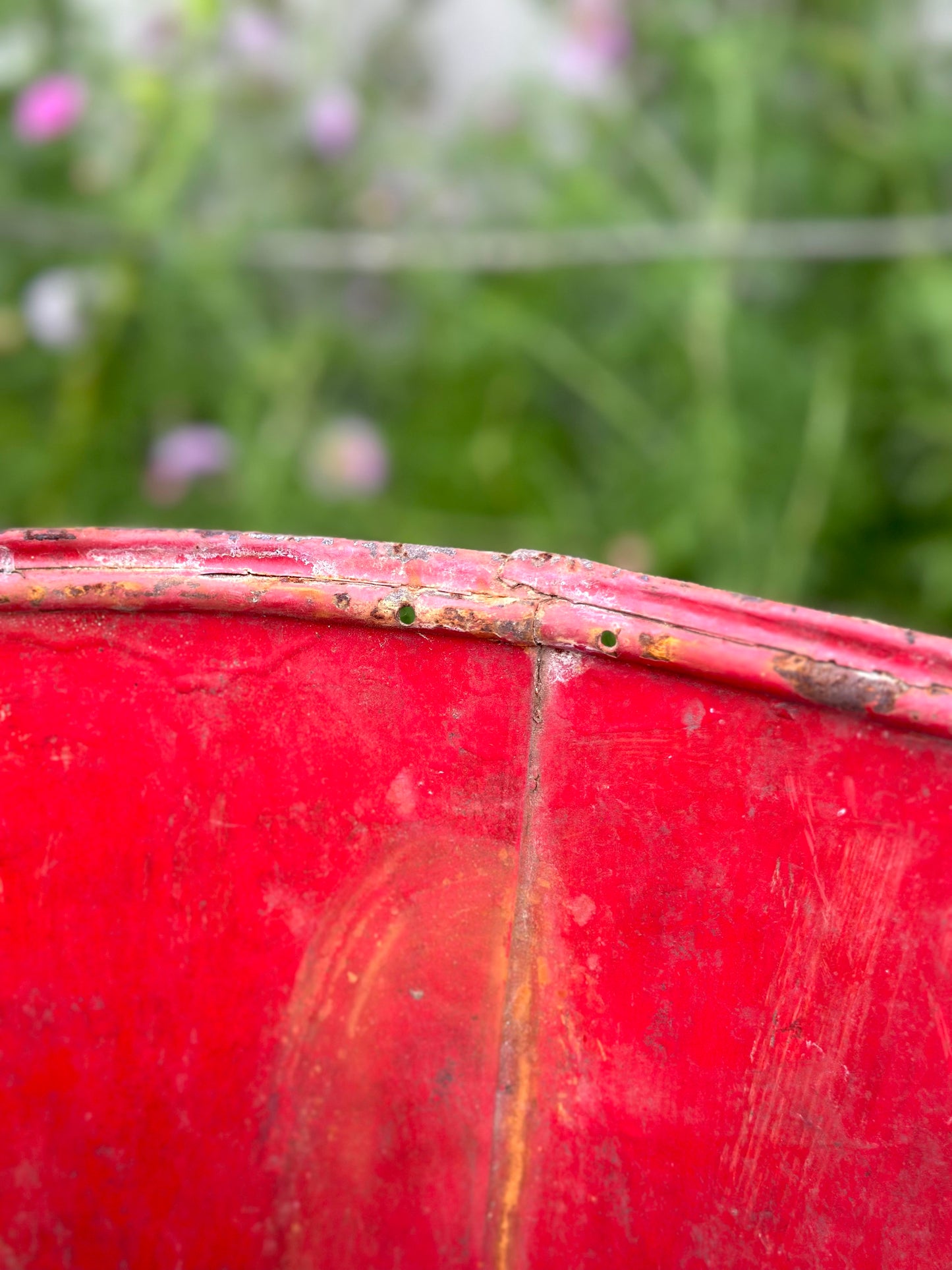 Antique French Rustic Metal Bucket - Red