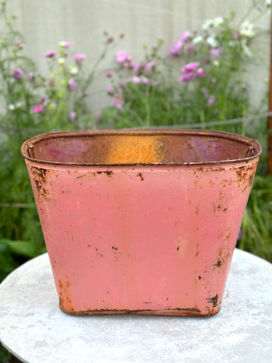 Vintage French Rustic Metal Bucket - Pink