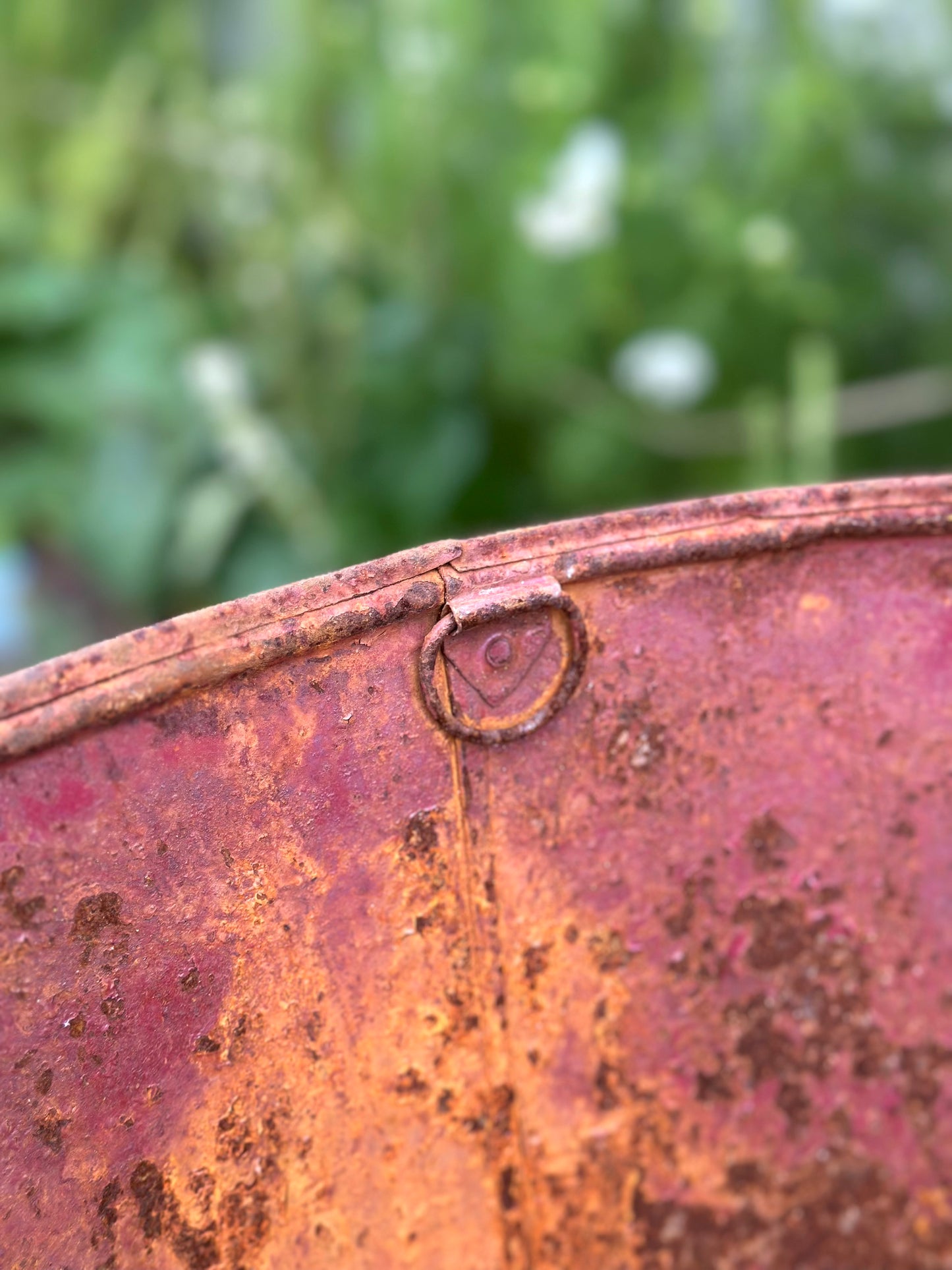 Vintage French Rustic Metal Bucket - Pink