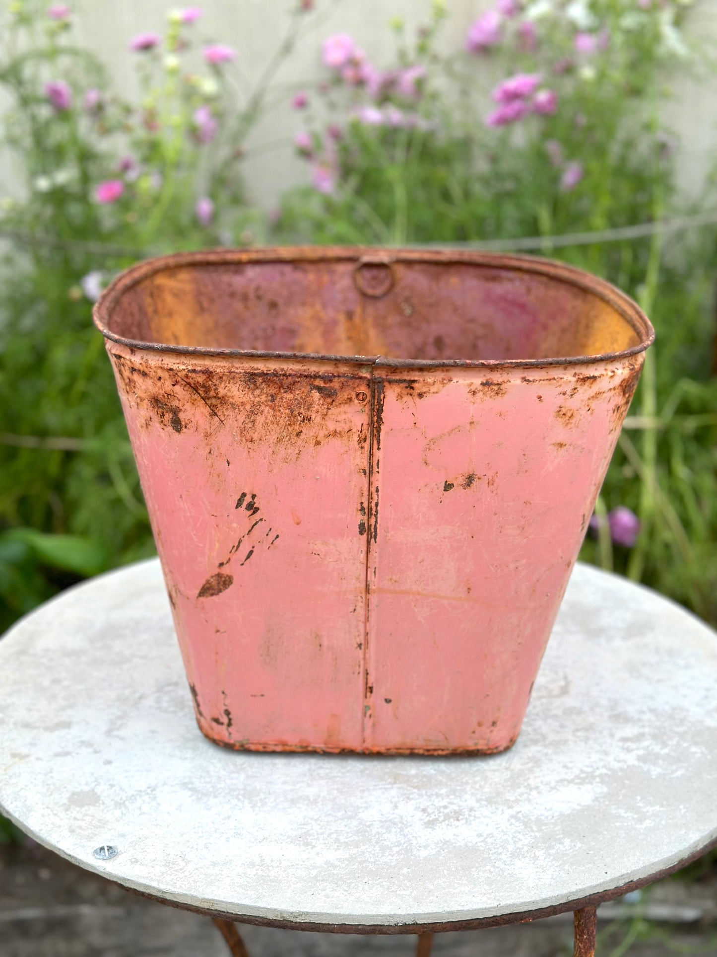 Vintage French Rustic Metal Bucket - Pink