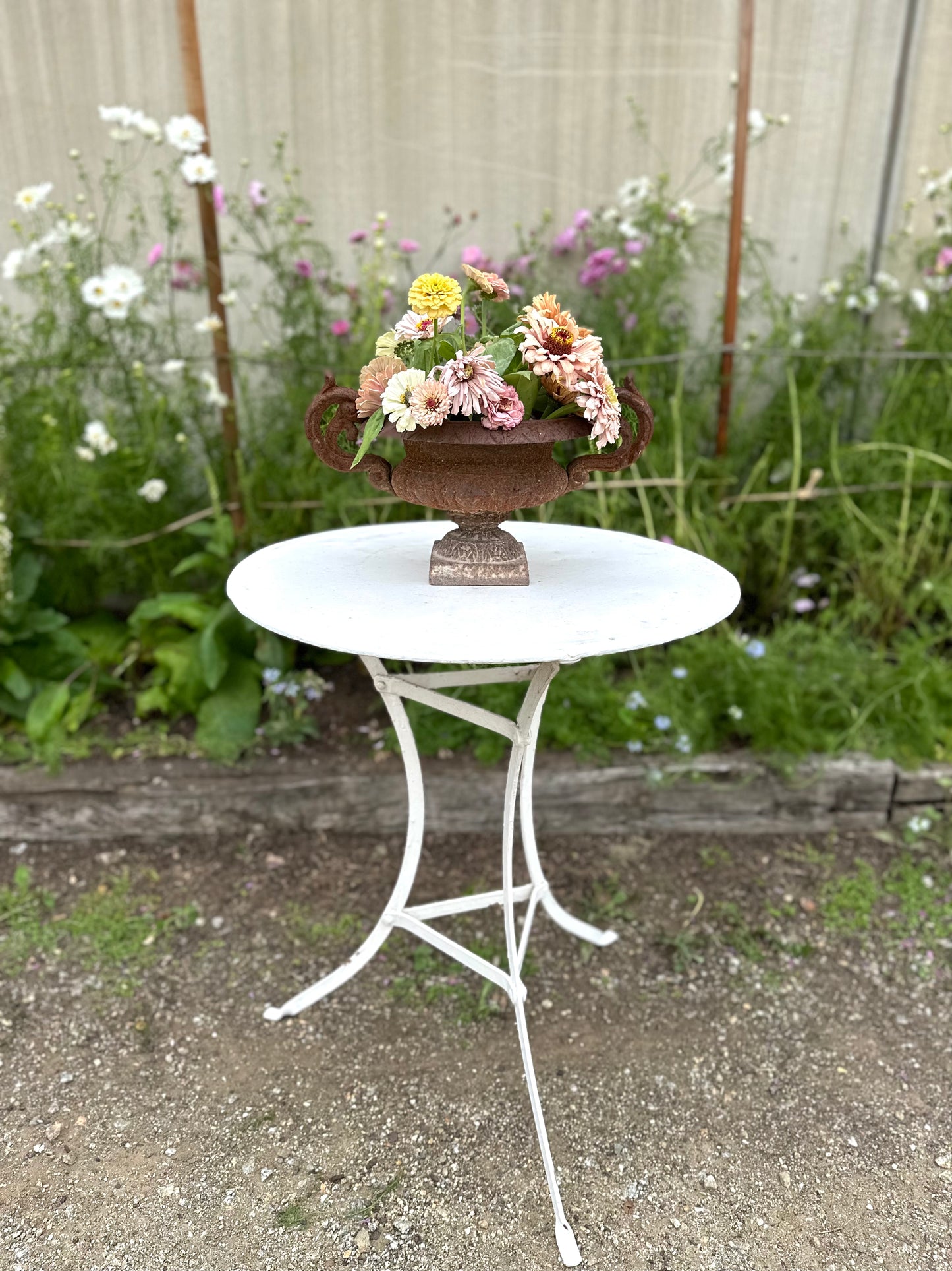 Antique French White Metal Outdoor Table