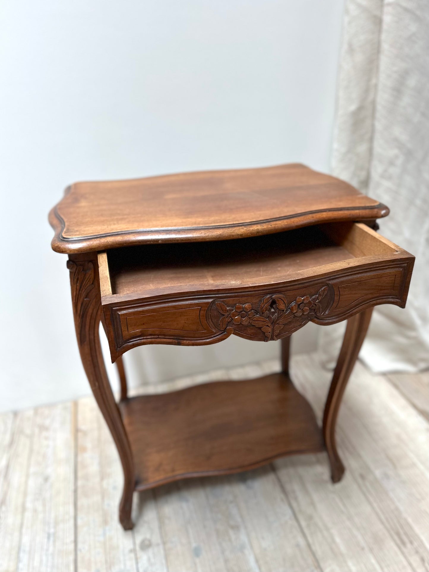 Antique French Louis XV Side Table with Drawer