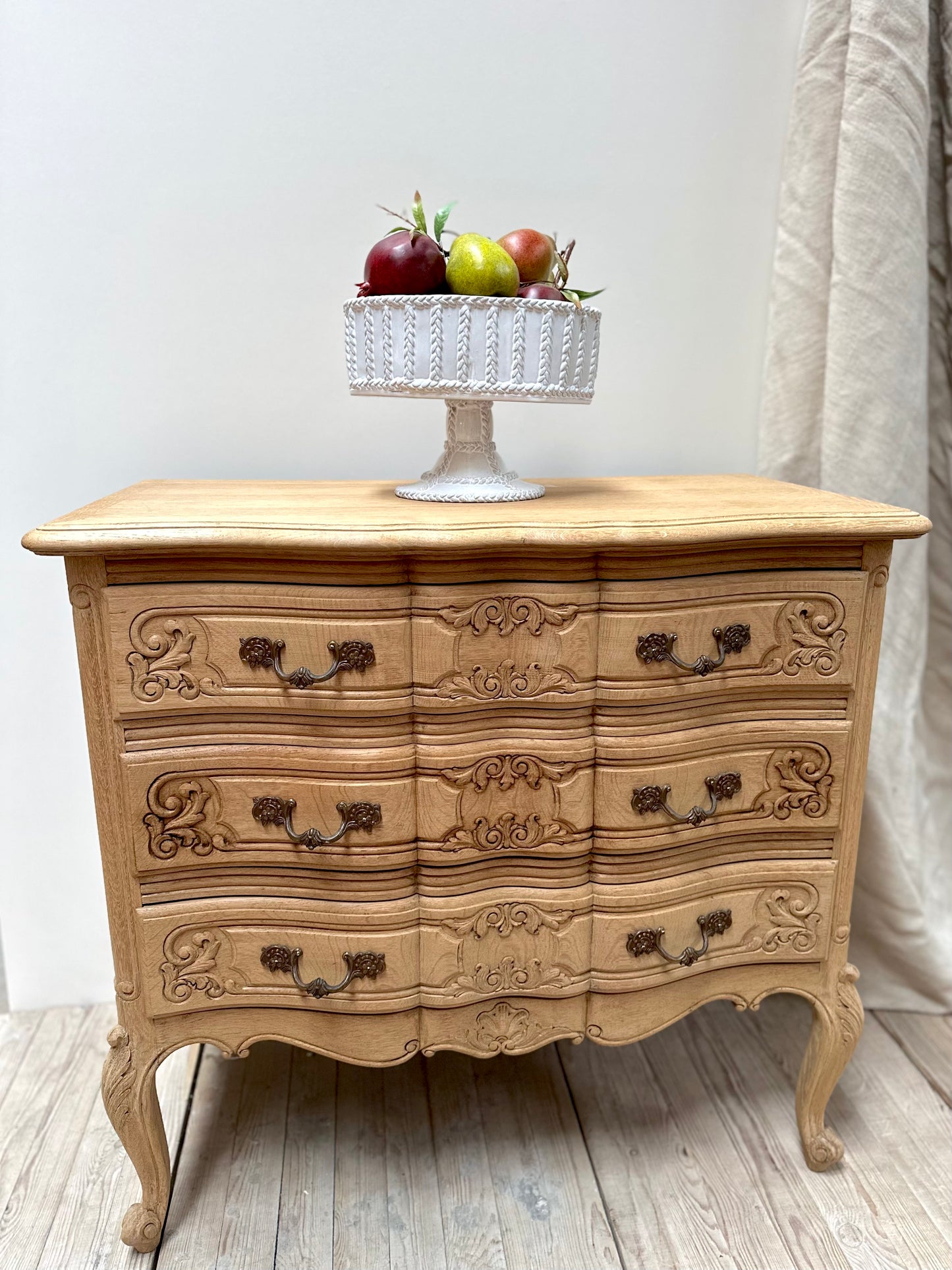 Antique French Louis XV 3 Drawer Serpentine Commode