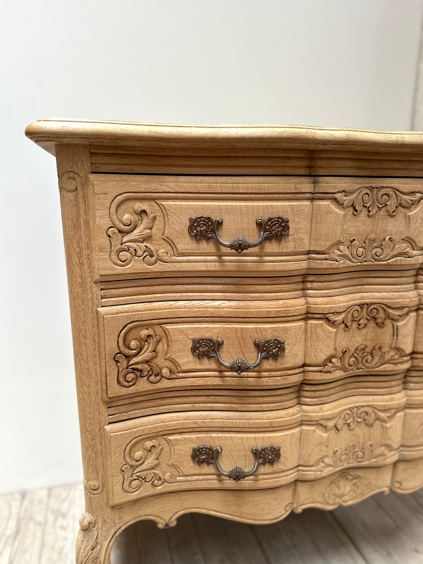 Antique French Louis XV 3 Drawer Serpentine Commode