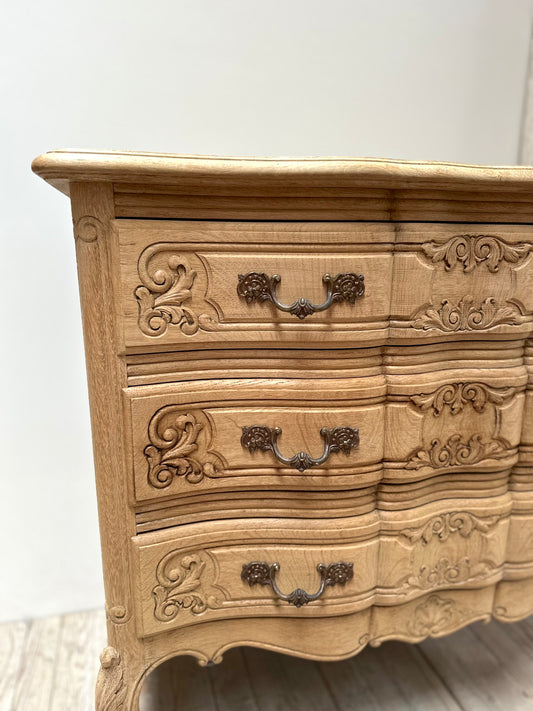 Antique French Louis XV 3 Drawer Serpentine Commode