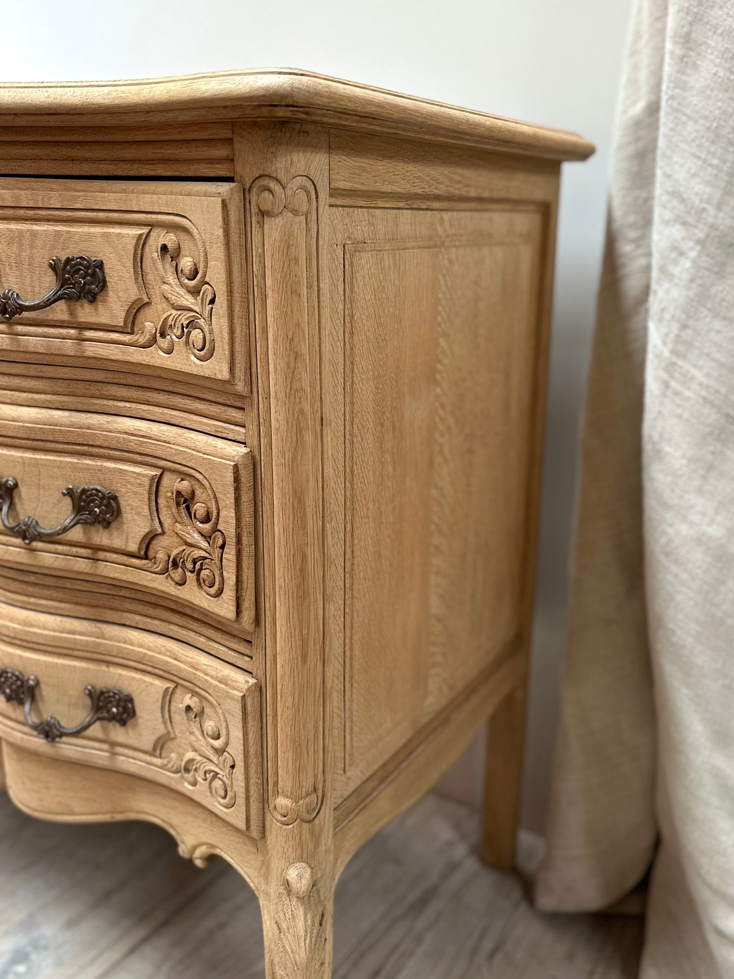 Antique French Louis XV 3 Drawer Serpentine Commode