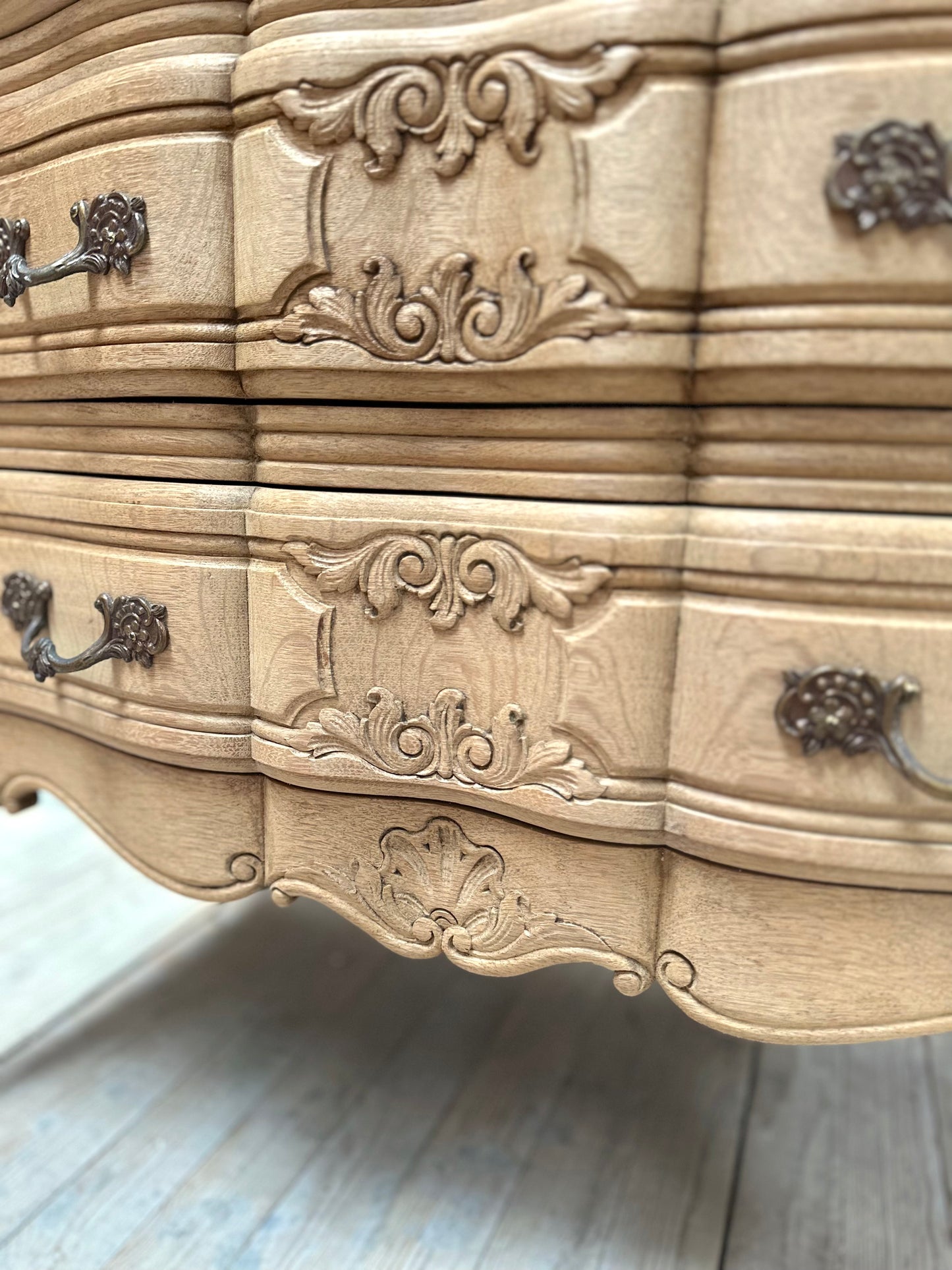 Antique French Louis XV 3 Drawer Serpentine Commode