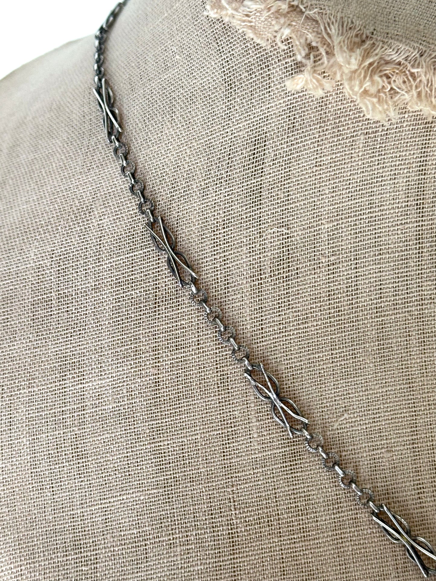 Antique French Silver Necklace With Ornate Chain, Fob And Tassle