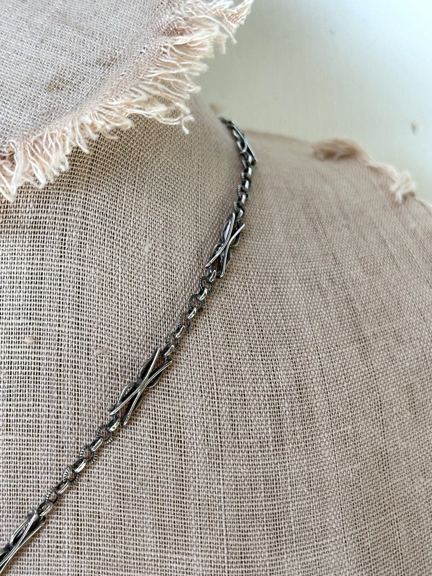 Antique French Silver Necklace With Ornate Chain, Fob And Tassle
