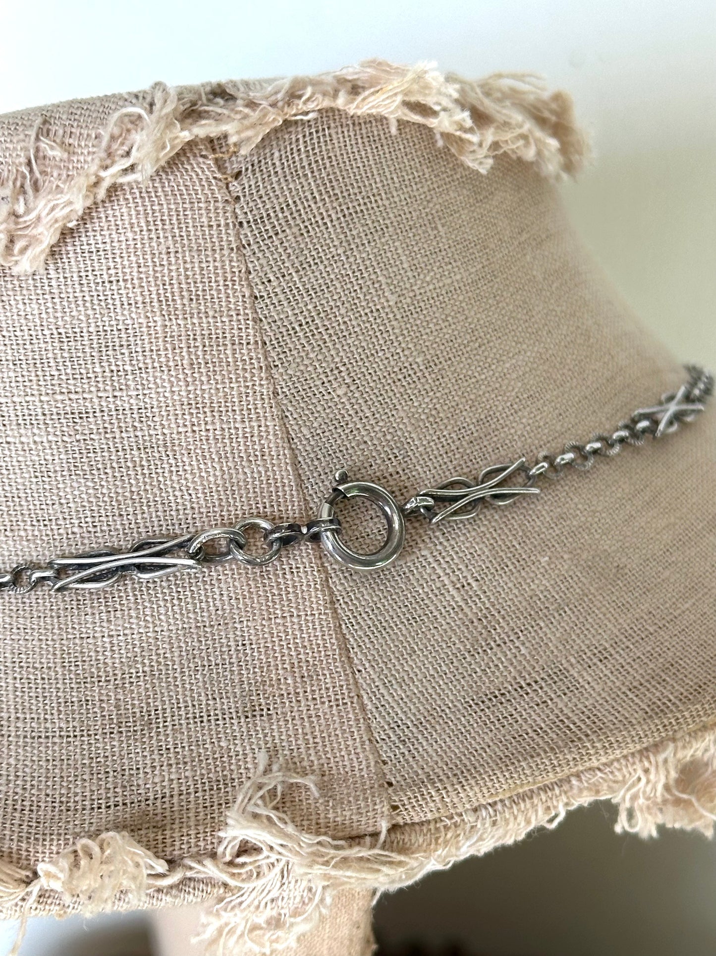 Antique French Silver Necklace With Ornate Chain, Fob And Tassle