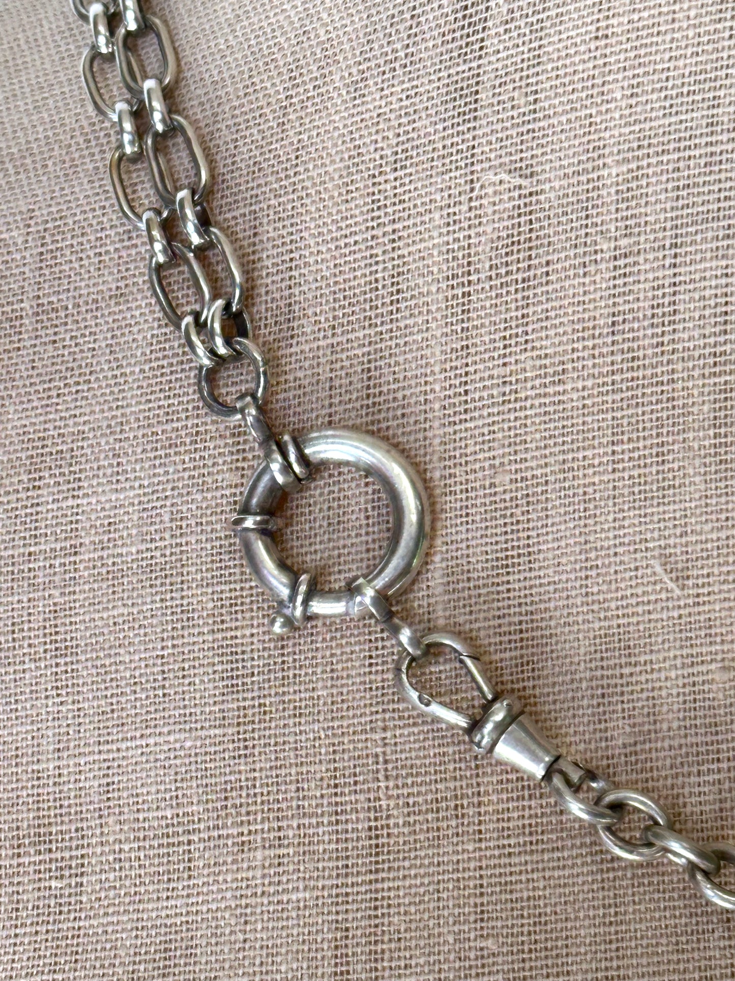 Antique French Silver Necklace With Floral Fob Chain And Sliders