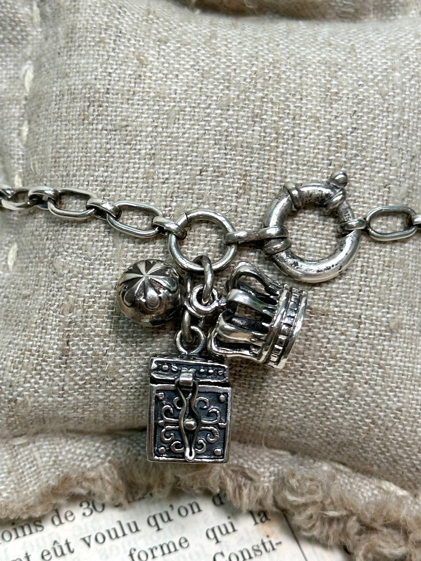 Antique French Silver Bracelet With Prayer Box Charm