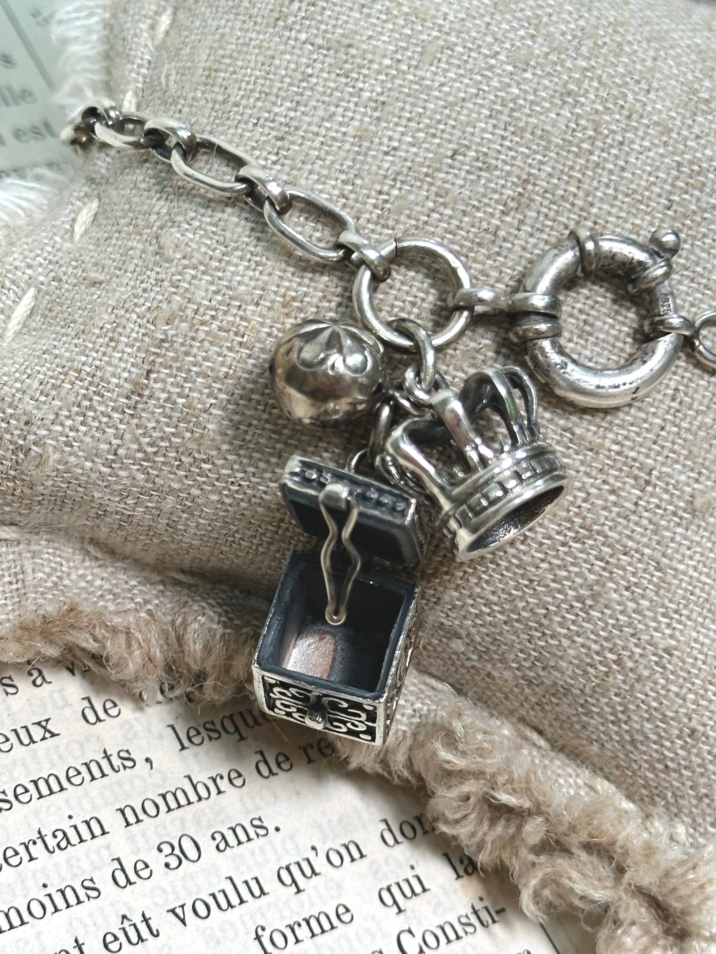 Antique French Silver Bracelet With Prayer Box Charm