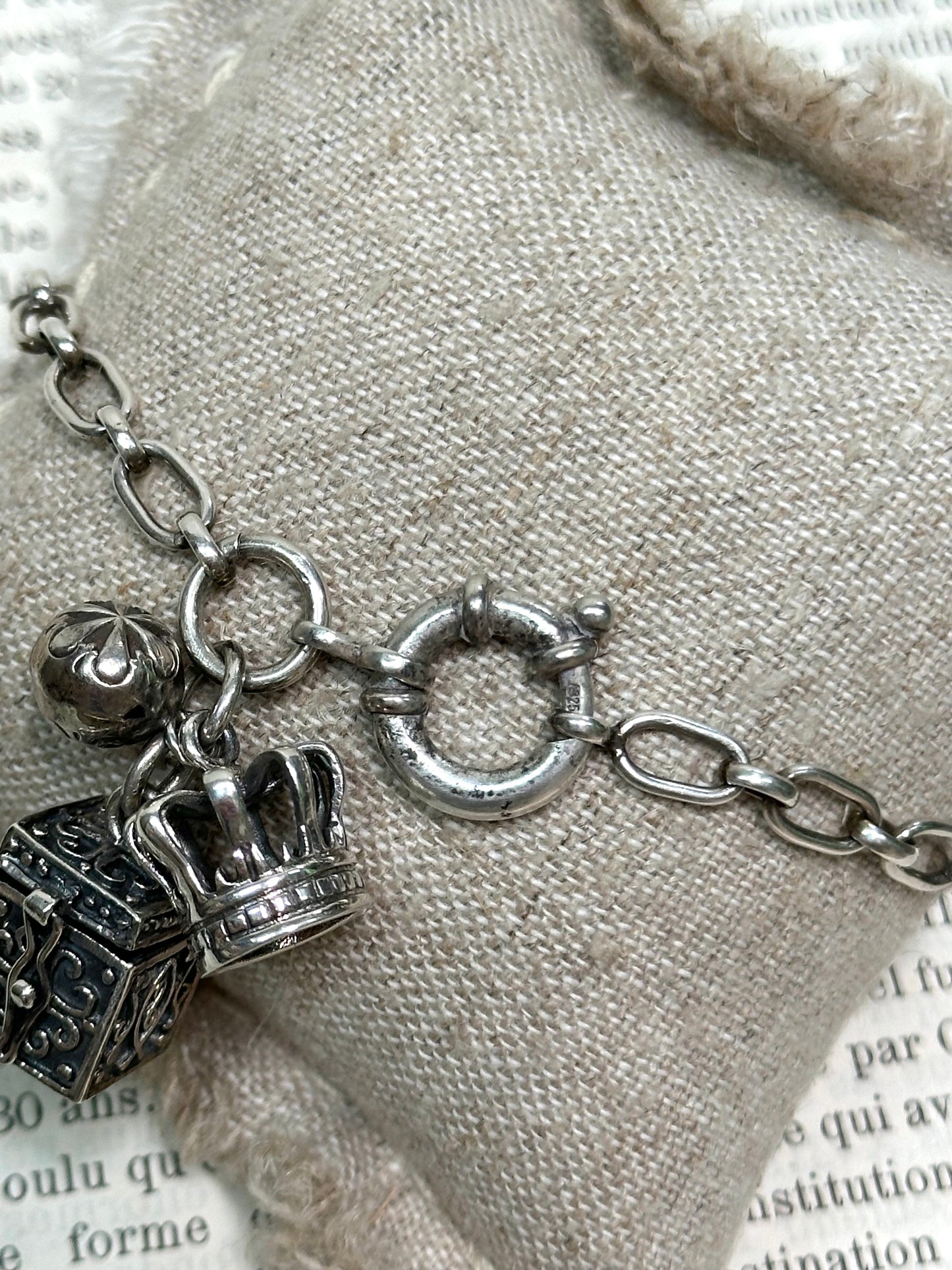Antique French Silver Bracelet With Prayer Box Charm