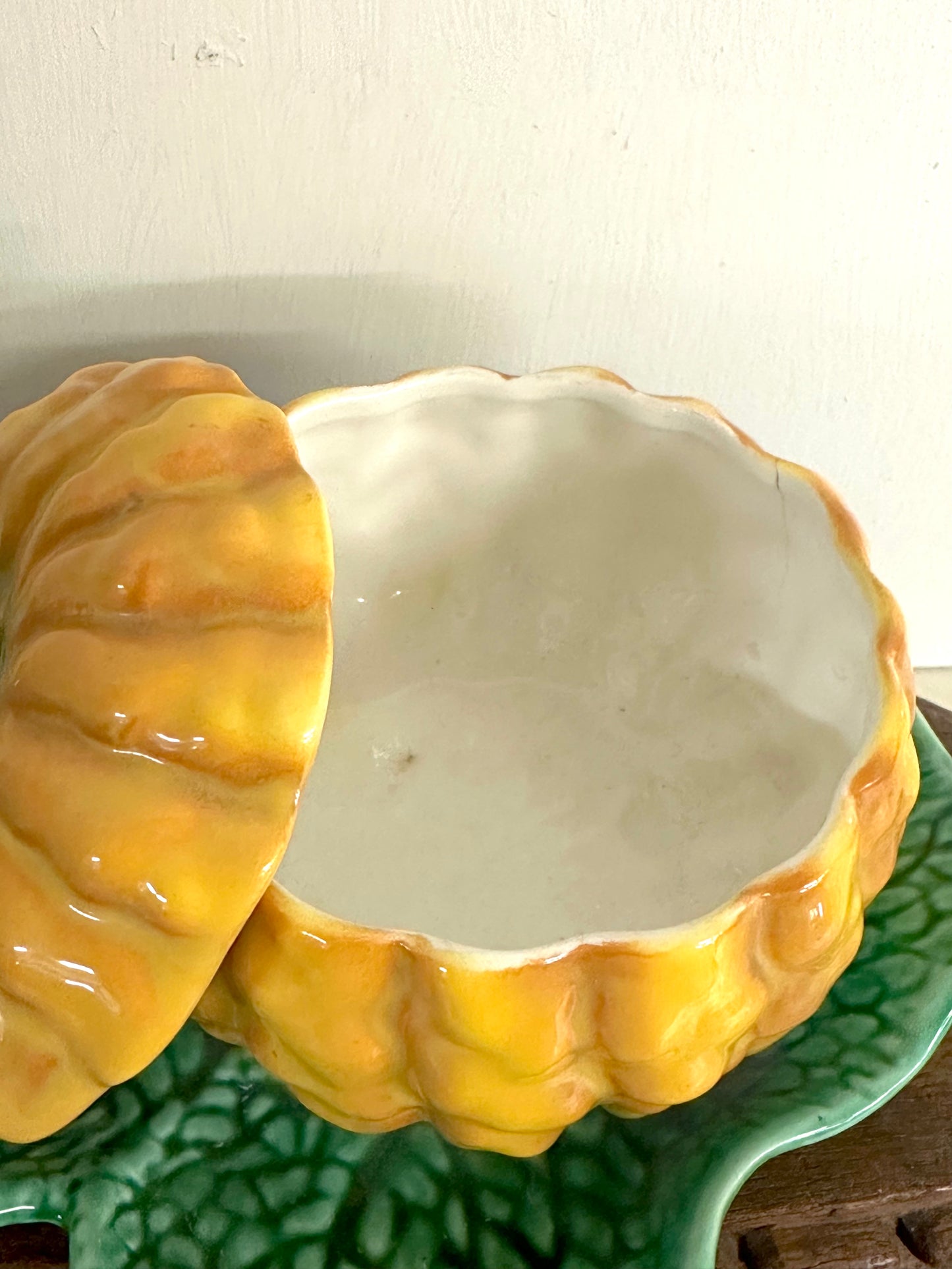 Vintage French Small Pumpkin Tureen On Leaf Plate