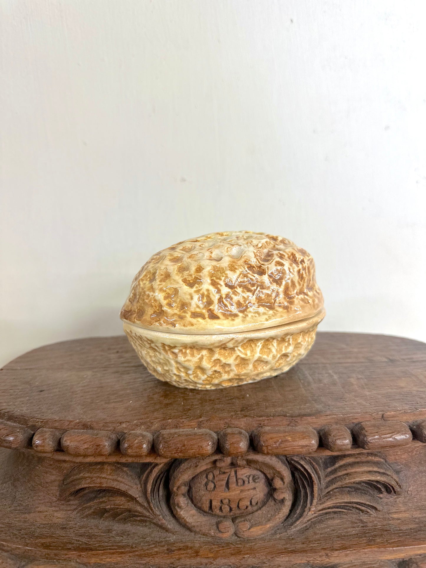 Vintage European Ceramic Walnut Shaped Box