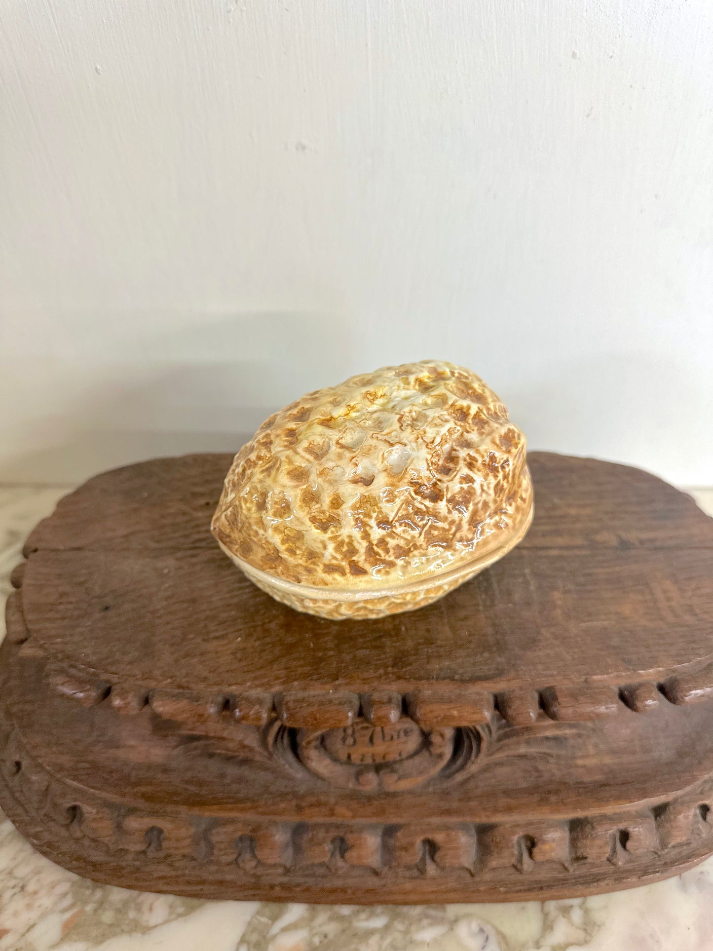 Vintage European Ceramic Walnut Shaped Box