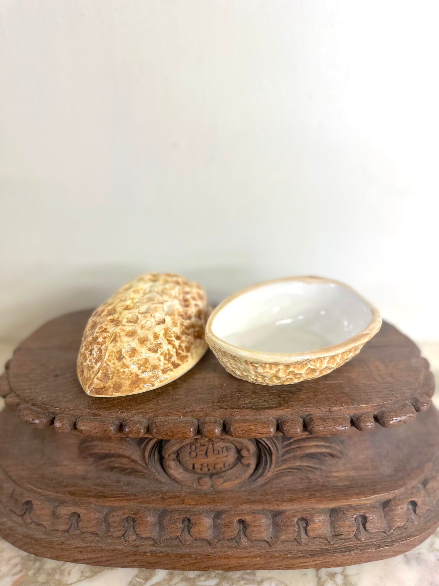 Vintage European Ceramic Walnut Shaped Box