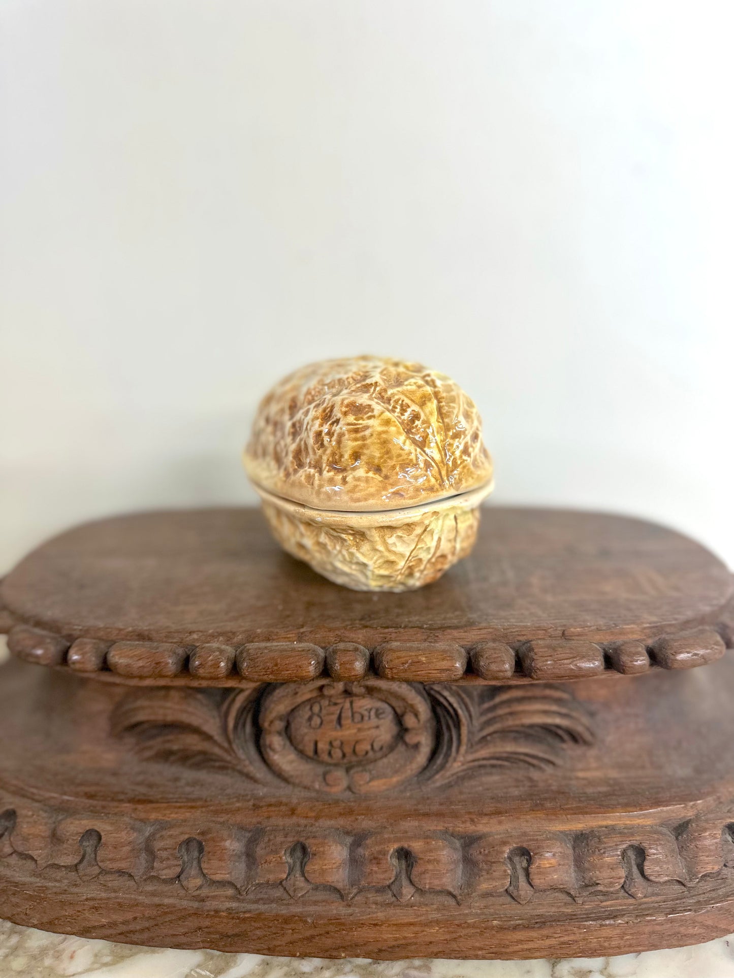 Vintage European Ceramic Walnut Shaped Box