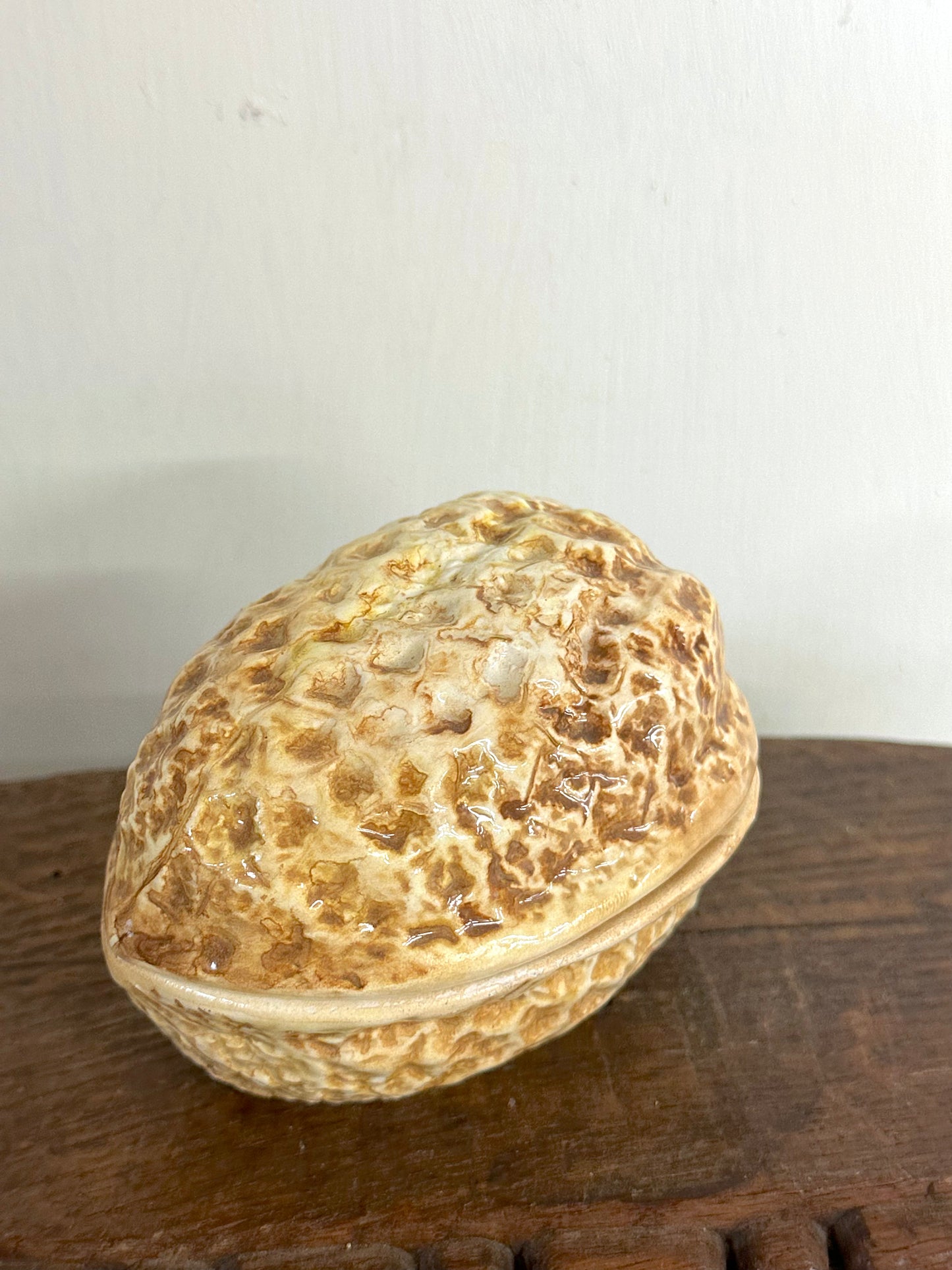 Vintage European Ceramic Walnut Shaped Box