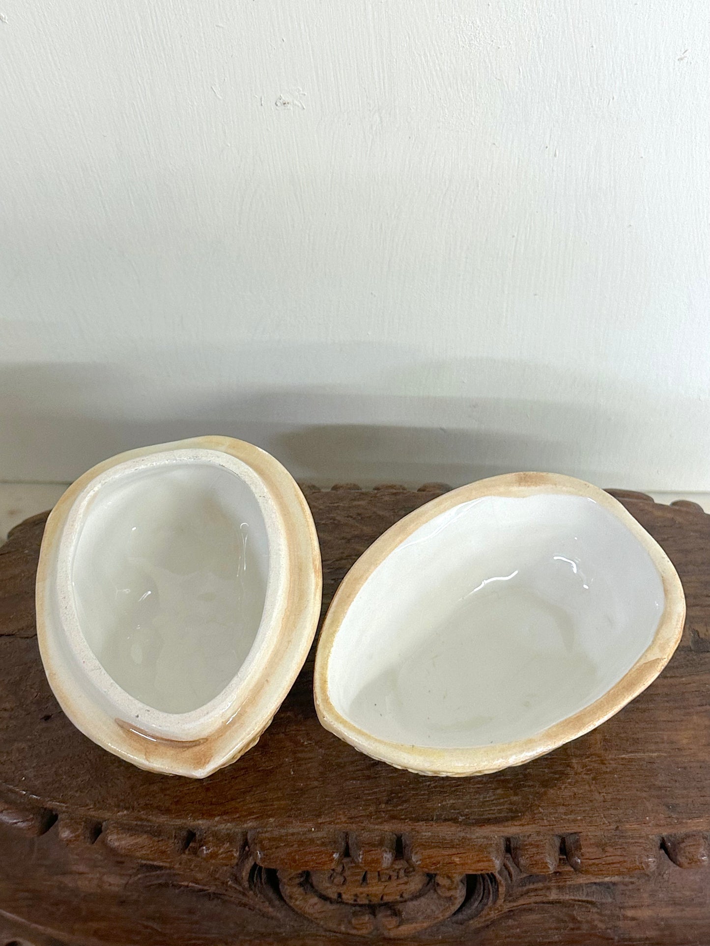 Vintage European Ceramic Walnut Shaped Box
