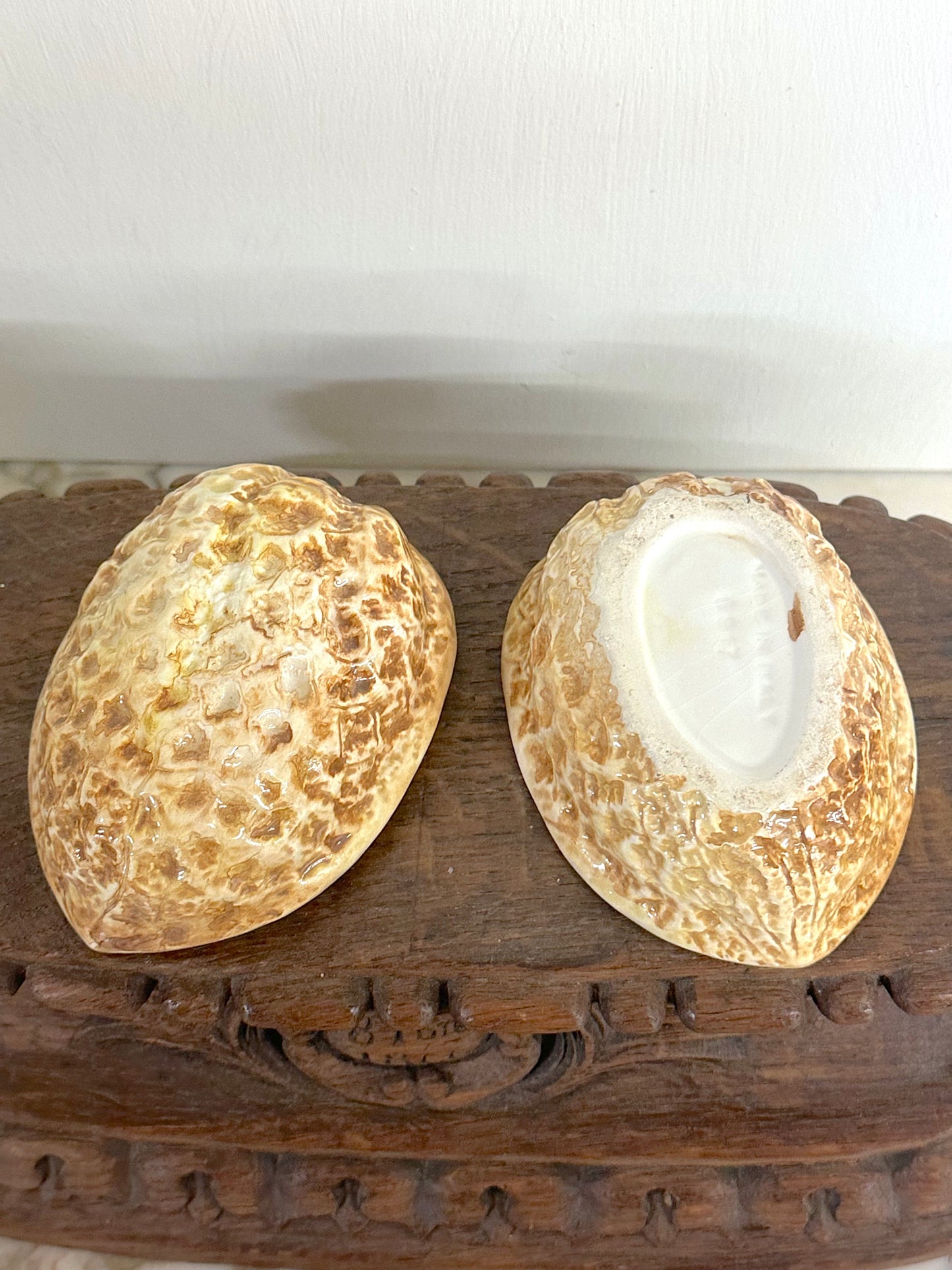 Vintage European Ceramic Walnut Shaped Box