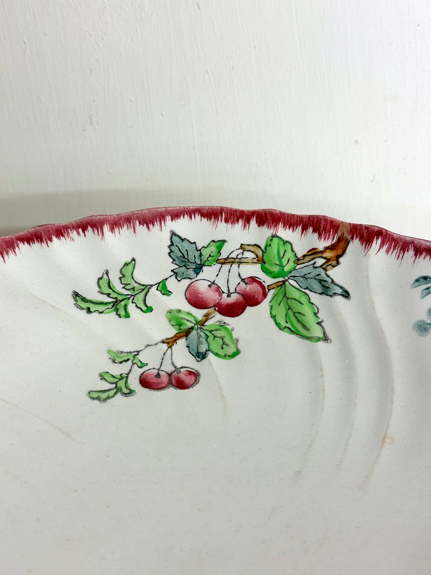 Antique French Footed Dish With Cherry Design