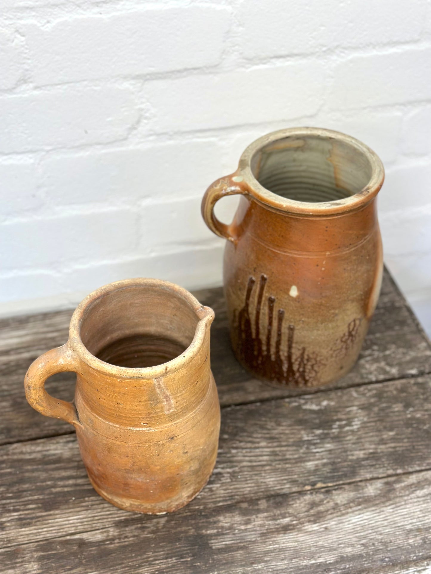 Antique French Glazed Pottery Jugs