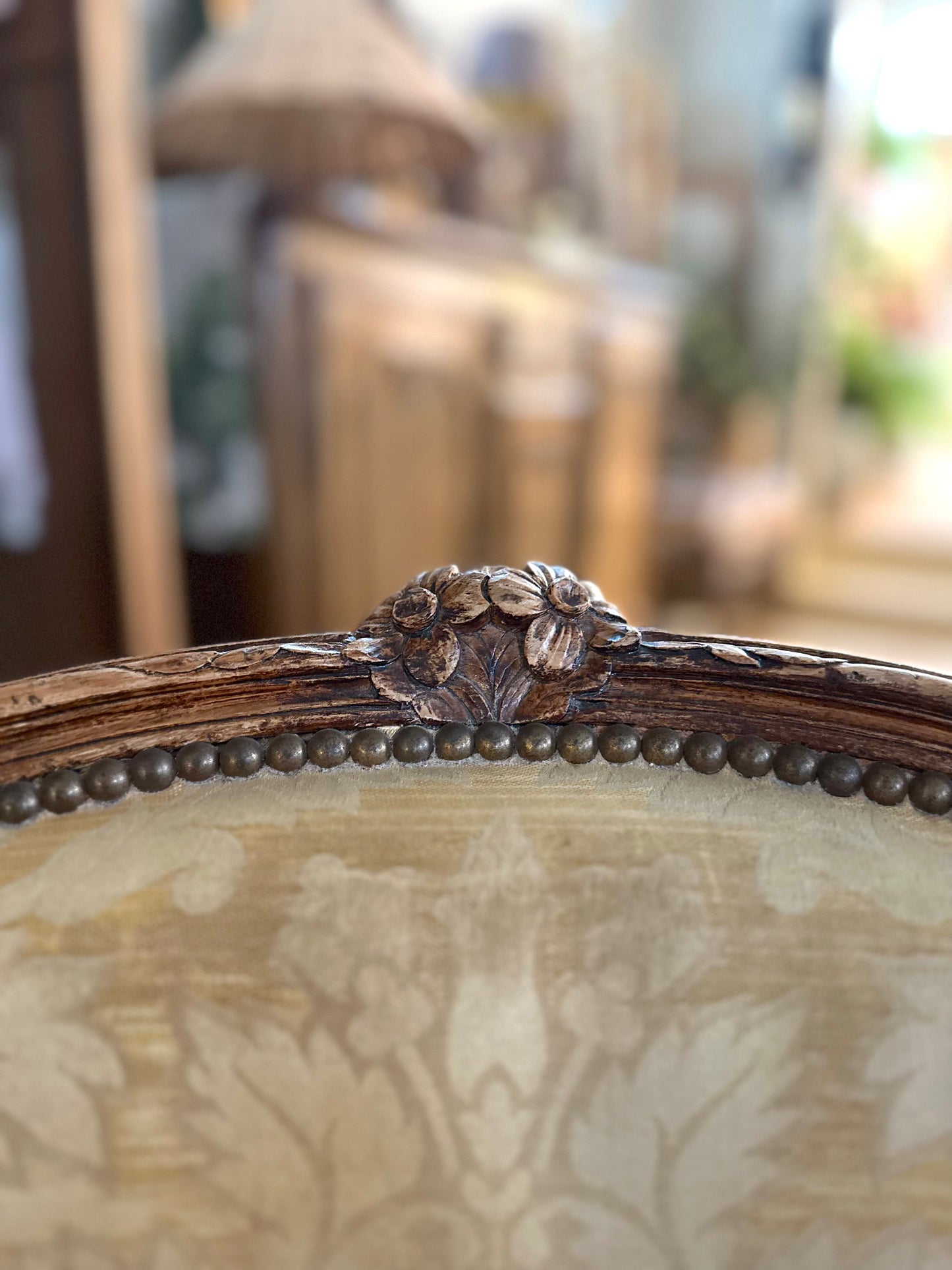 Pair of Antique French Tub Chairs with Silk Damask Upholstery