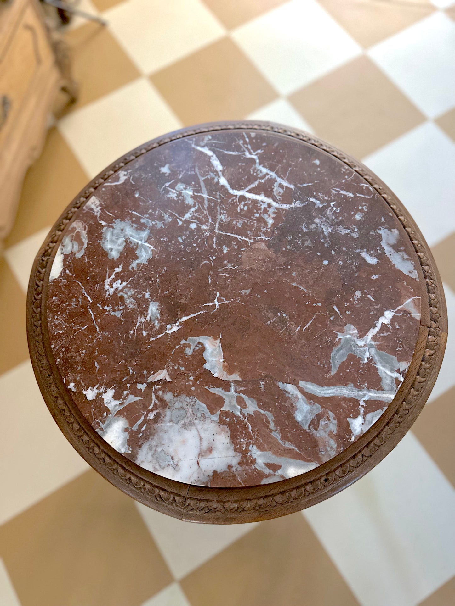 Antique Round Rouge Marble Side Table