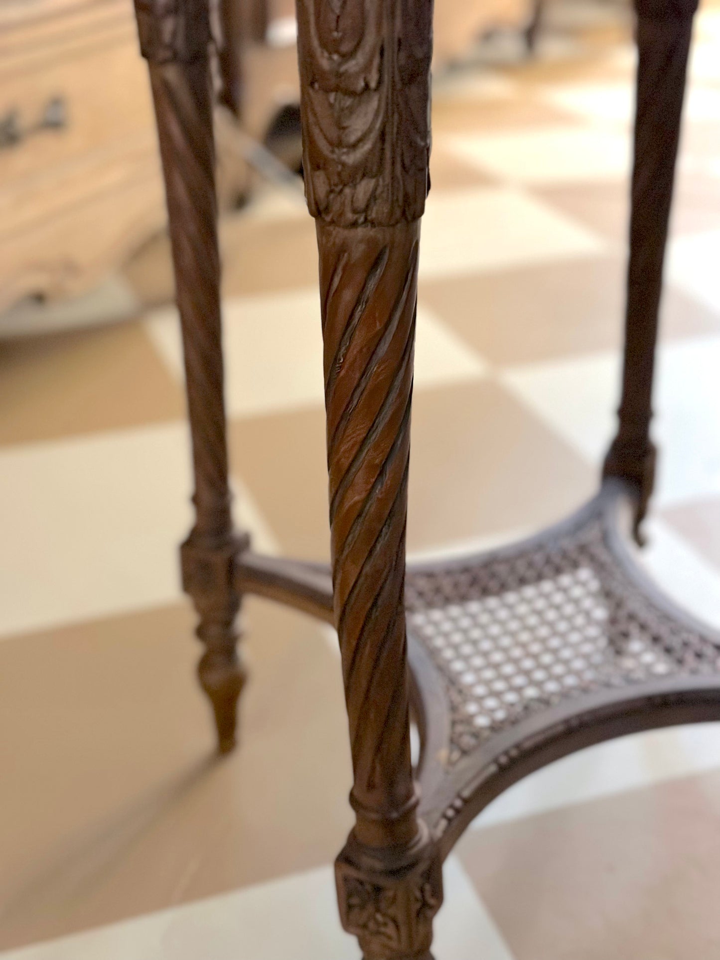 Antique Round Rouge Marble Side Table