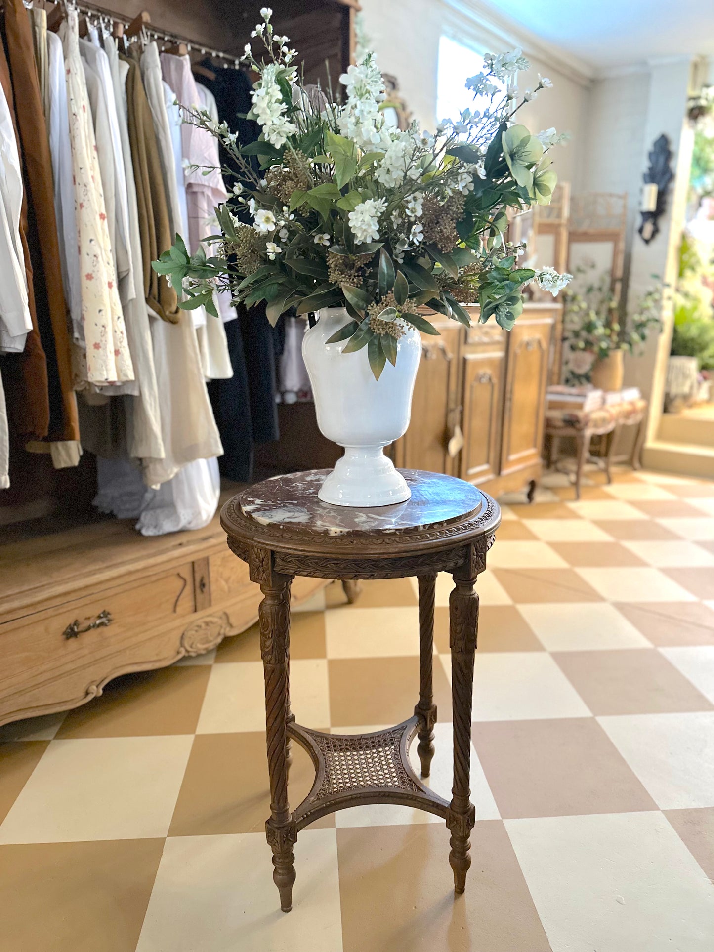 Antique Round Rouge Marble Side Table