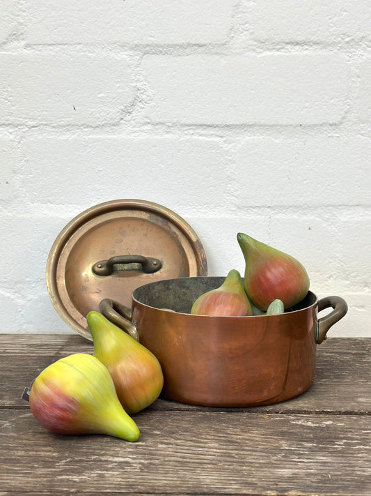 Antique French Small Round Copper Pot With Lid