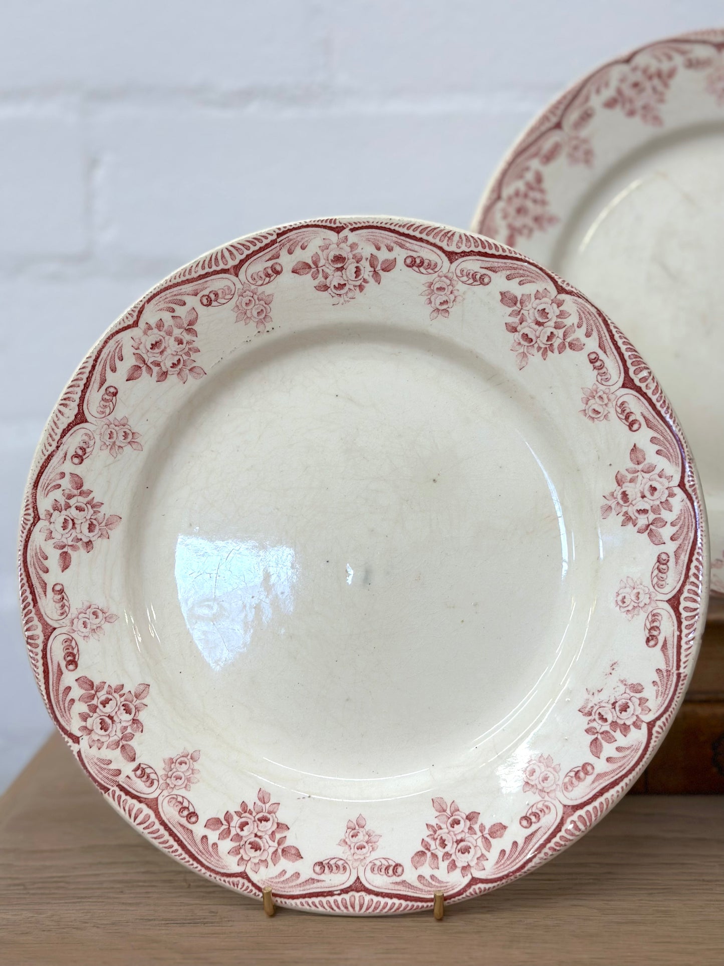Antique French Raspberry Floral Plates