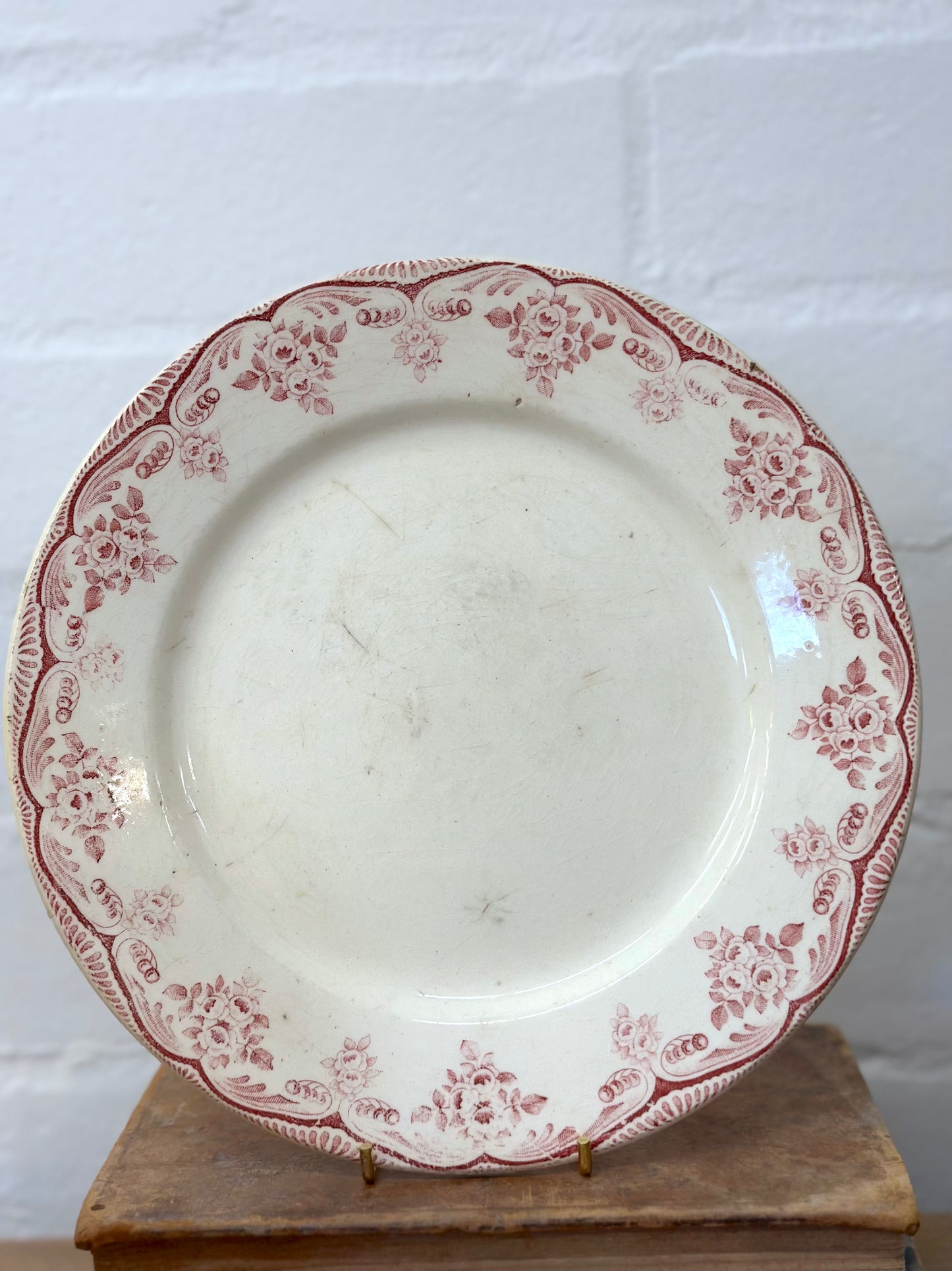 Antique French Raspberry Floral Plates