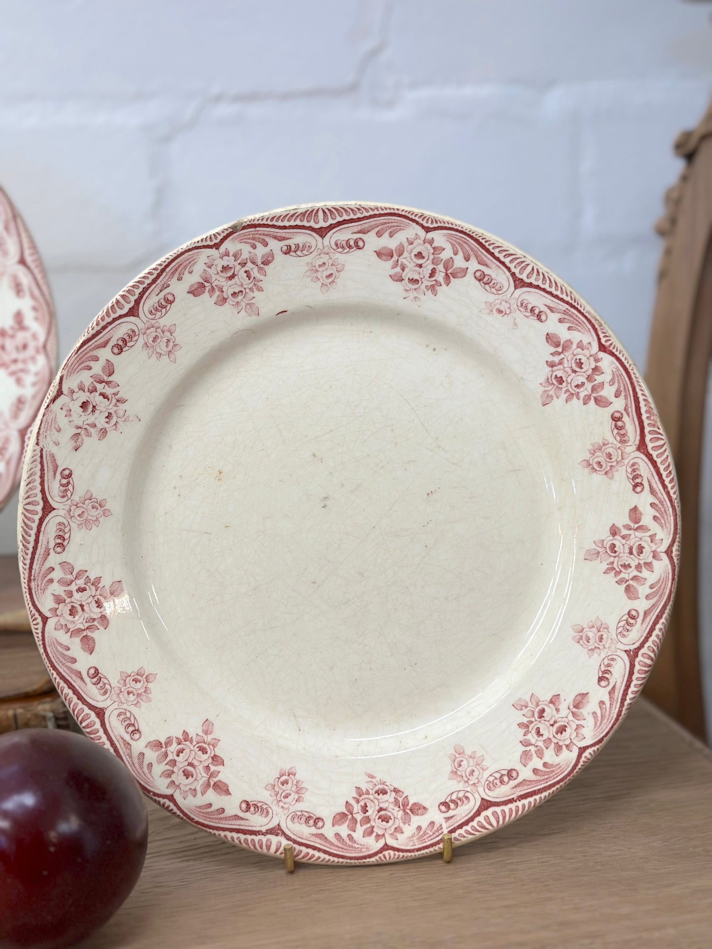 Antique French Raspberry Floral Plates