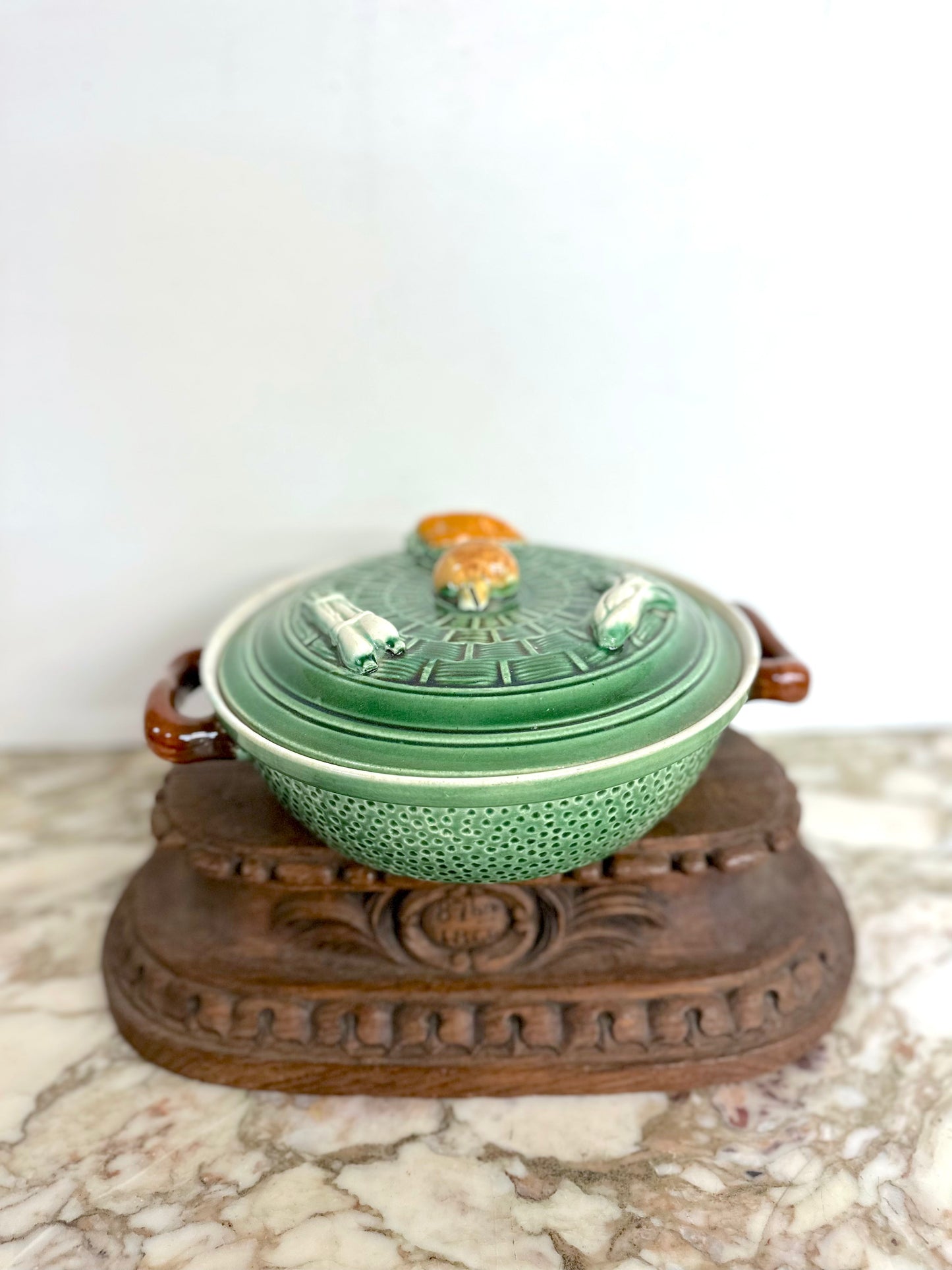 Vintage European Ceramic Basket Weave 'Legume' Tureen
