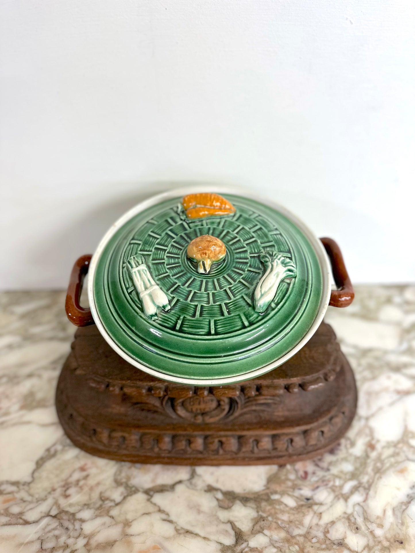 Vintage European Ceramic Basket Weave 'Legume' Tureen