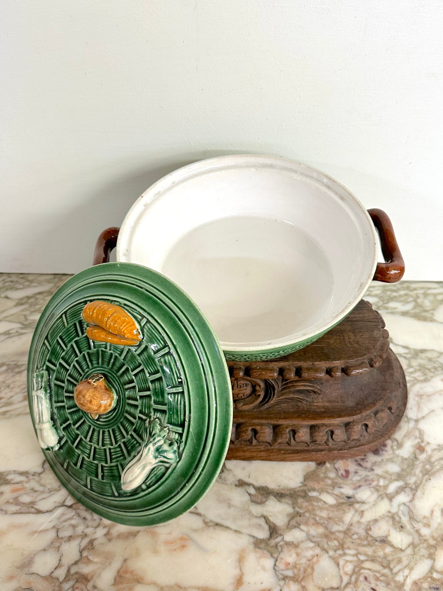 Vintage European Ceramic Basket Weave 'Legume' Tureen