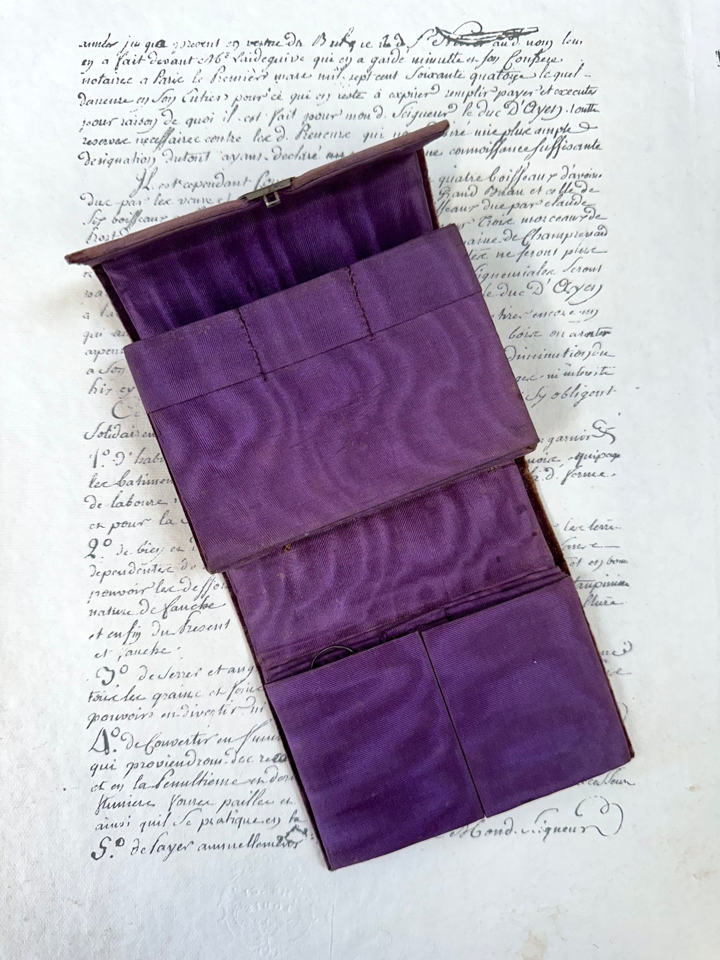 Antique French Velvet Fold Out Sewing Box And Needle Case
