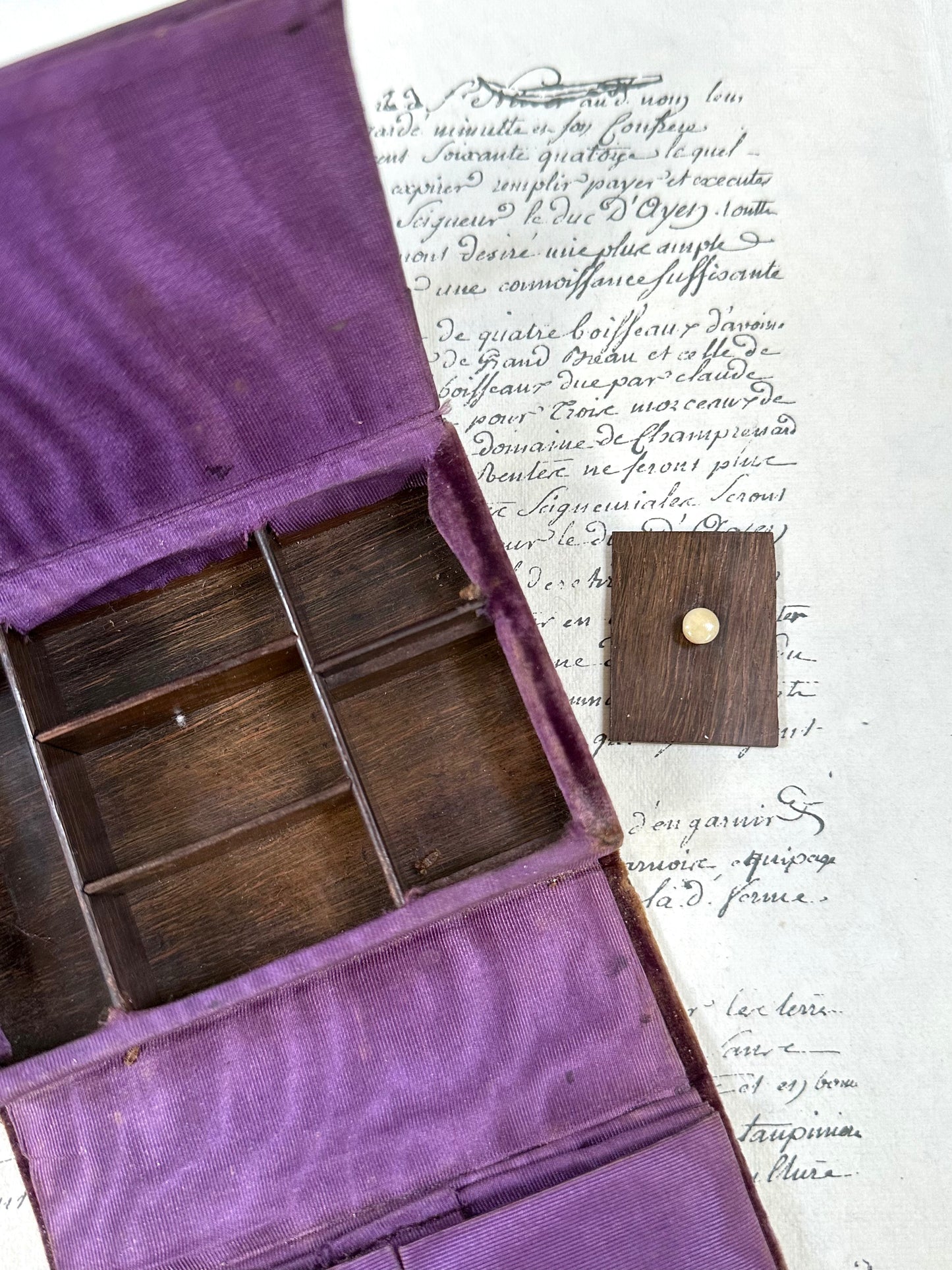 Antique French Velvet Fold Out Sewing Box And Needle Case